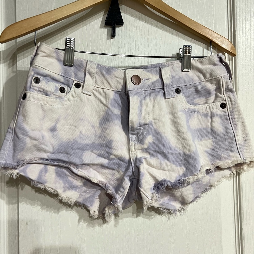 True Religion Purple and White Jean Shorts Distressed High-Waisted